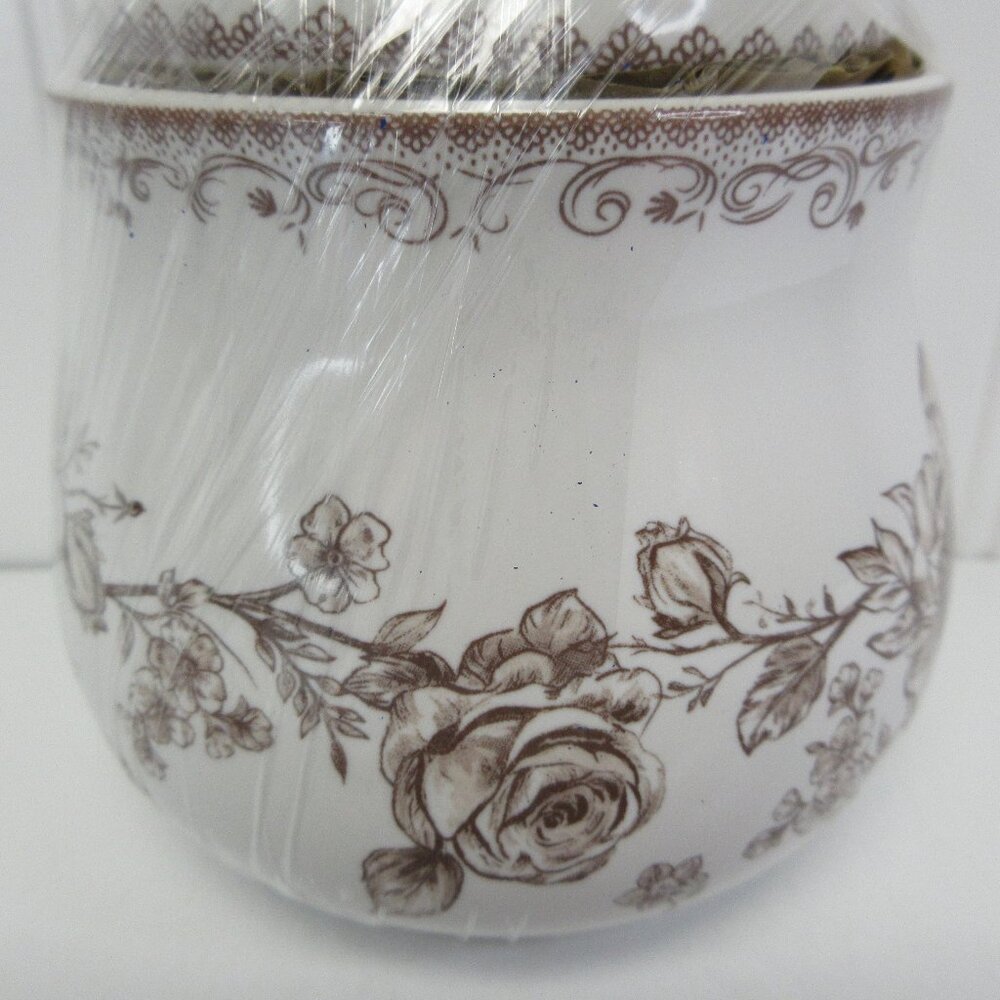 Pioneer Woman Agatha Bird Sugar Bowl W Lid Floral White Brown Stoneware New - Picture 5 of 12